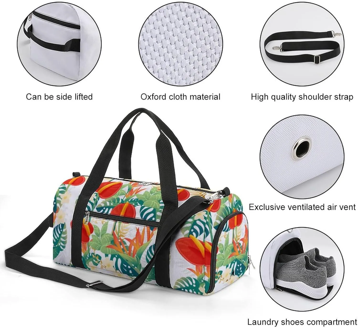 Sport Gym Duffel with Shoe Compartment Wet Pocket, Red-anthurium-floral-print Shoulder Travel Bag for Women Men