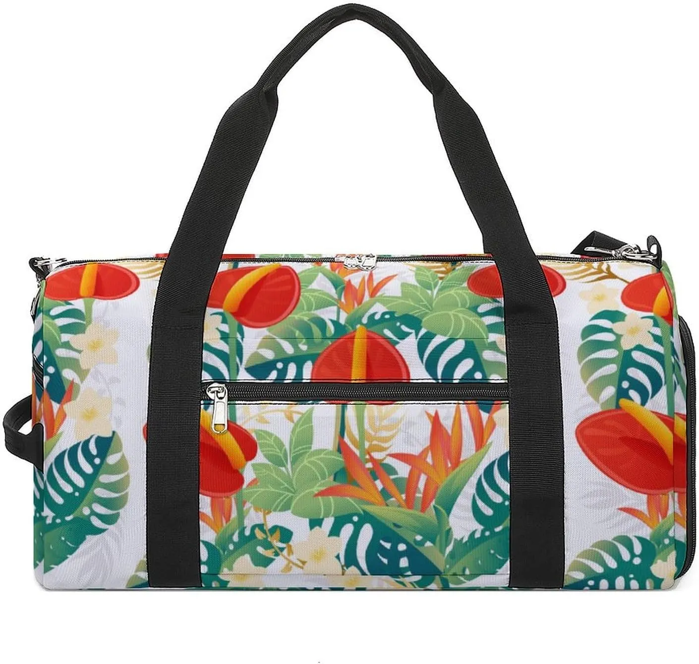 Sport Gym Duffel with Shoe Compartment Wet Pocket, Red-anthurium-floral-print Shoulder Travel Bag for Women Men