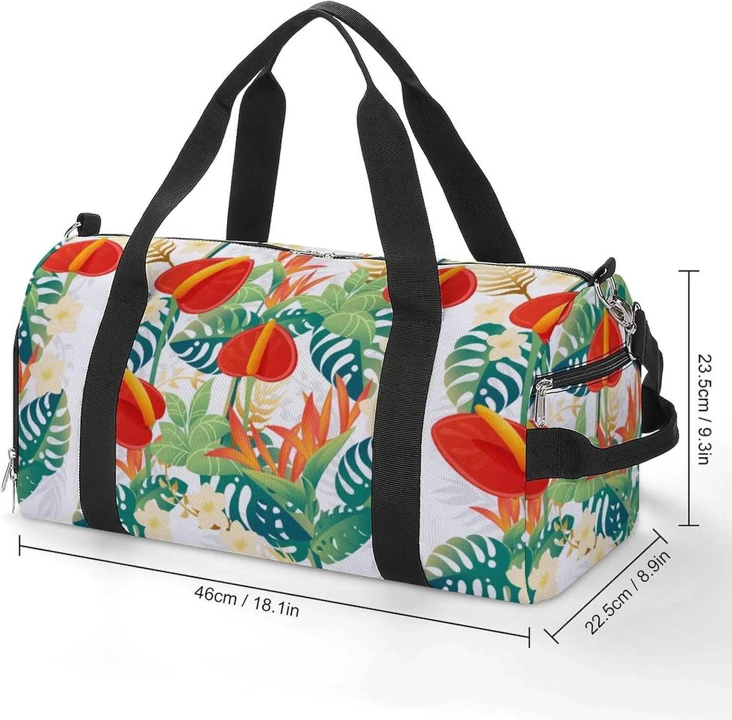 Sport Gym Duffel with Shoe Compartment Wet Pocket, Red-anthurium-floral-print Shoulder Travel Bag for Women Men