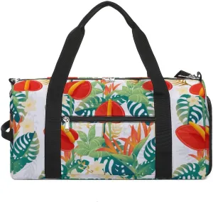 Sport Gym Duffel with Shoe Compartment Wet Pocket, Red-anthurium-floral-print Shoulder Travel Bag for Women Men