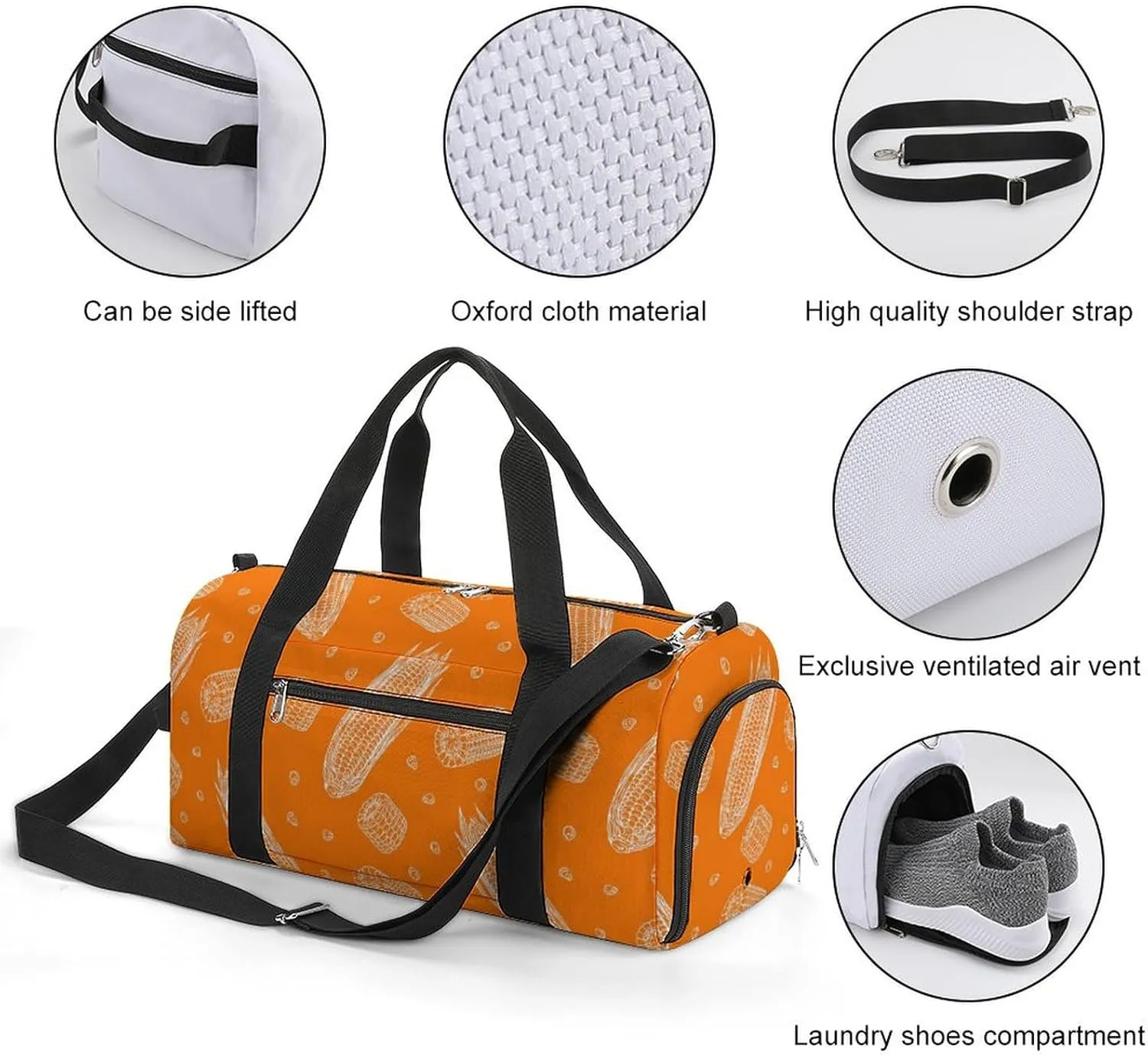 Sport Gym Duffel with Shoe Compartment Wet Pocket, Ripe-corn-print Shoulder Travel Bag for Women Men