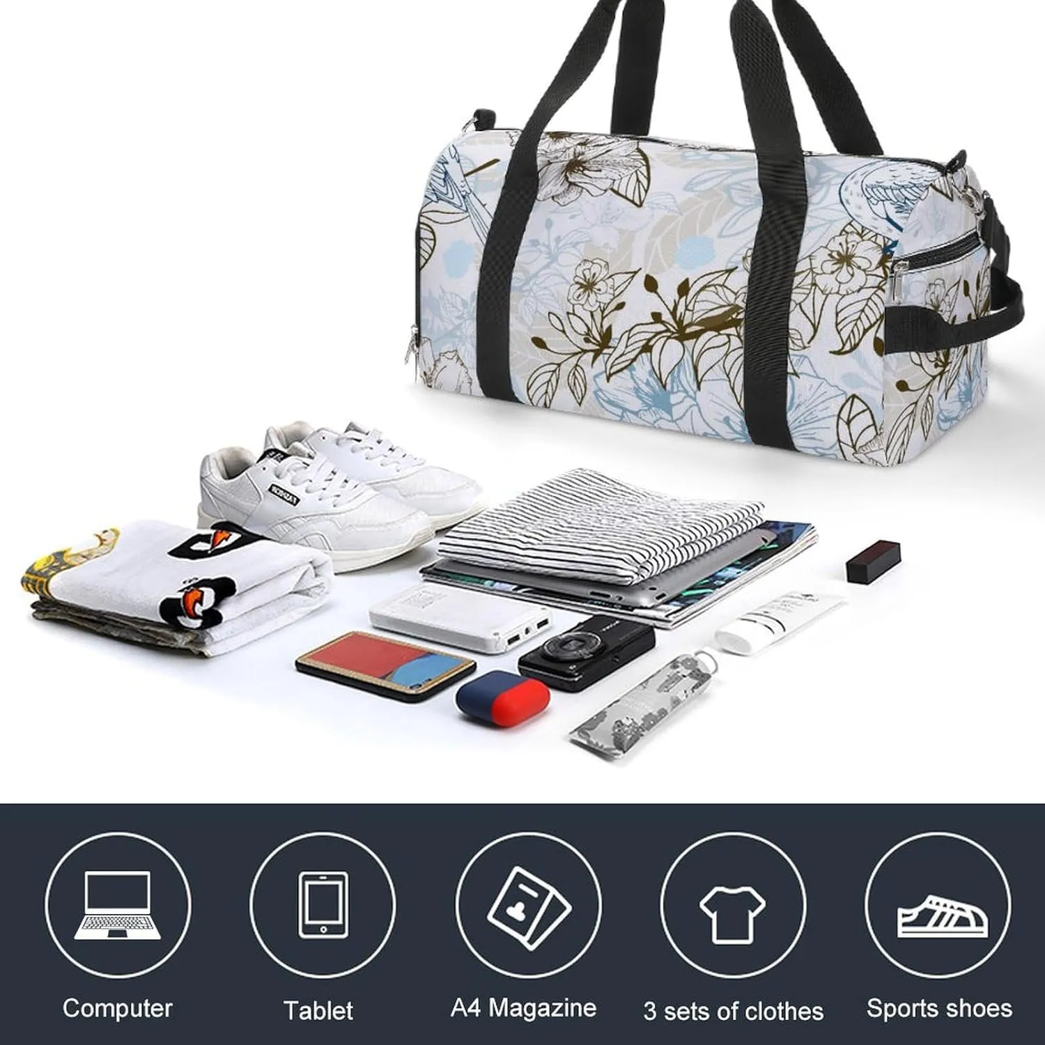 Sport Gym Duffel with Shoe Compartment Wet Pocket, Romantic-pattern Shoulder Travel Bag for Women Men, style
