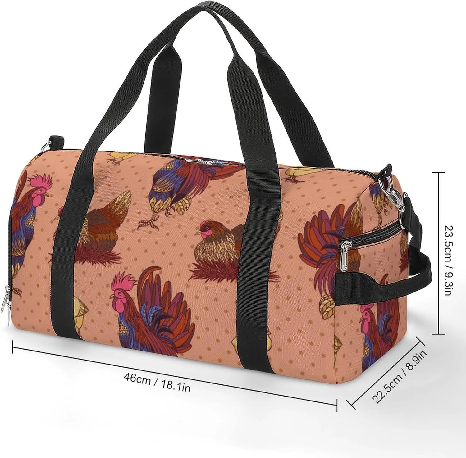 Sport Gym Duffel with Shoe Compartment Wet Pocket, Rooster-hens-chickens-pattern Shoulder Travel Bag for Women Men, style-2