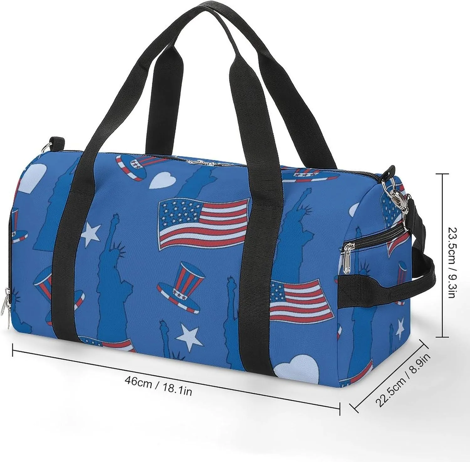 Sport Gym Duffel with Shoe Compartment Wet Pocket, Statue-liberty-american-flag-stars Shoulder Travel Bag for Women Men, style