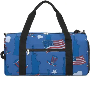 Sport Gym Duffel with Shoe Compartment Wet Pocket, Statue-liberty-american-flag-stars Shoulder Travel Bag for Women Men, style