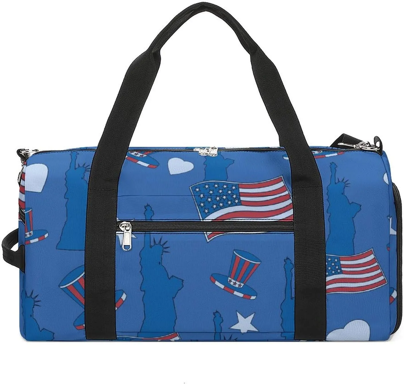 Sport Gym Duffel with Shoe Compartment Wet Pocket, Statue-liberty-american-flag-stars Shoulder Travel Bag for Women Men, style