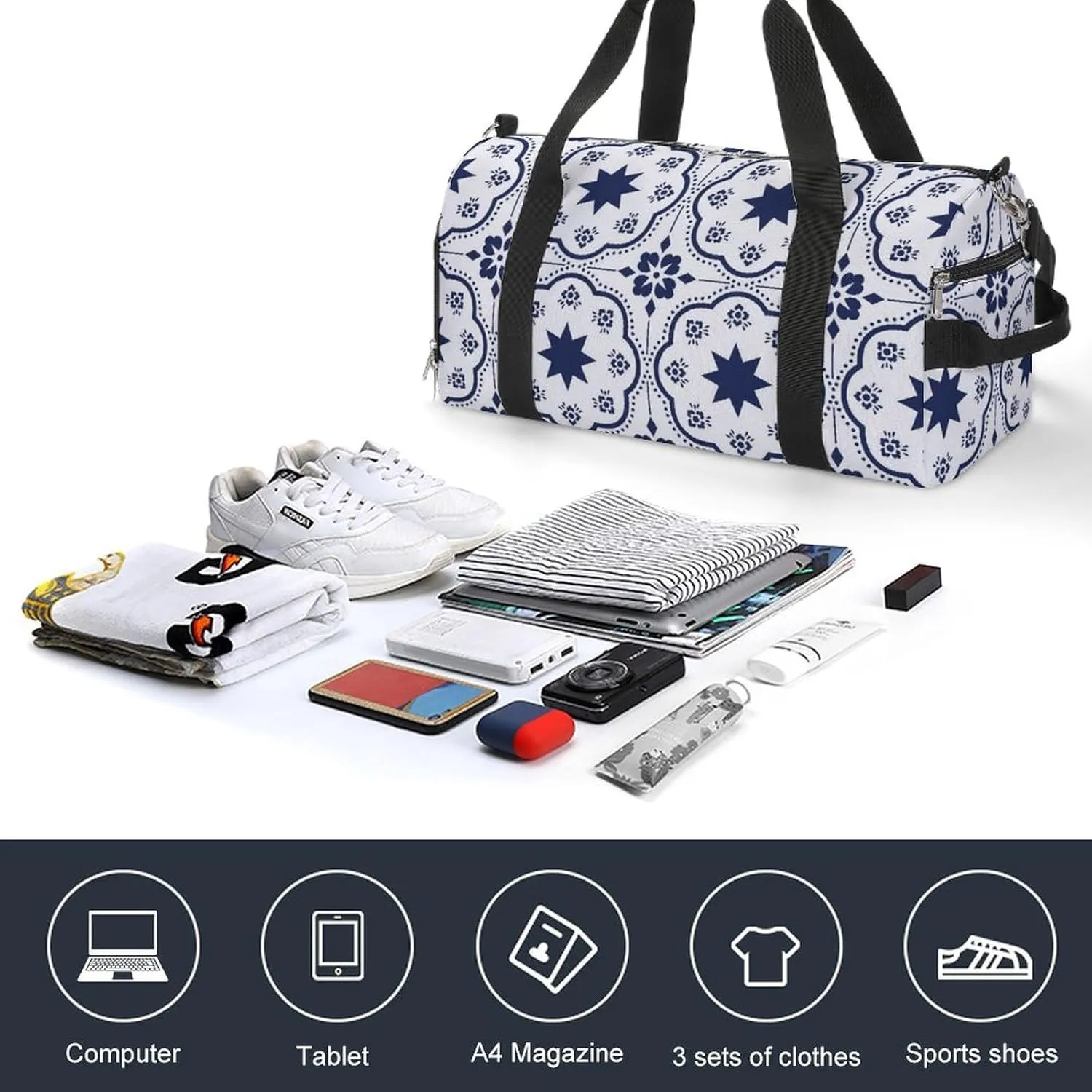 Sport Gym Duffel with Shoe Compartment Wet Pocket, Talaveras-pattern Shoulder Travel Bag for Women Men, style-4