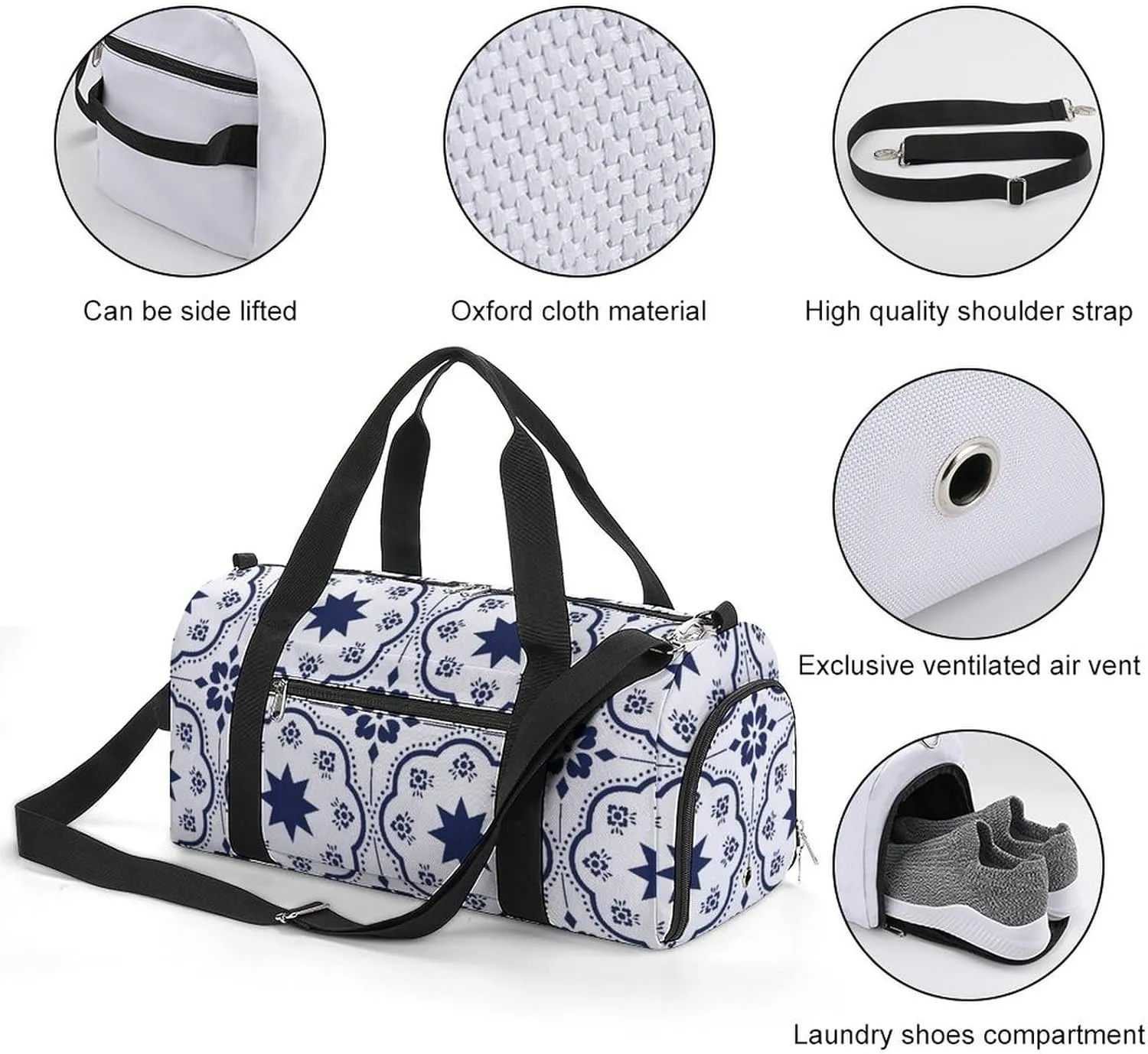 Sport Gym Duffel with Shoe Compartment Wet Pocket, Talaveras-pattern Shoulder Travel Bag for Women Men, style-4