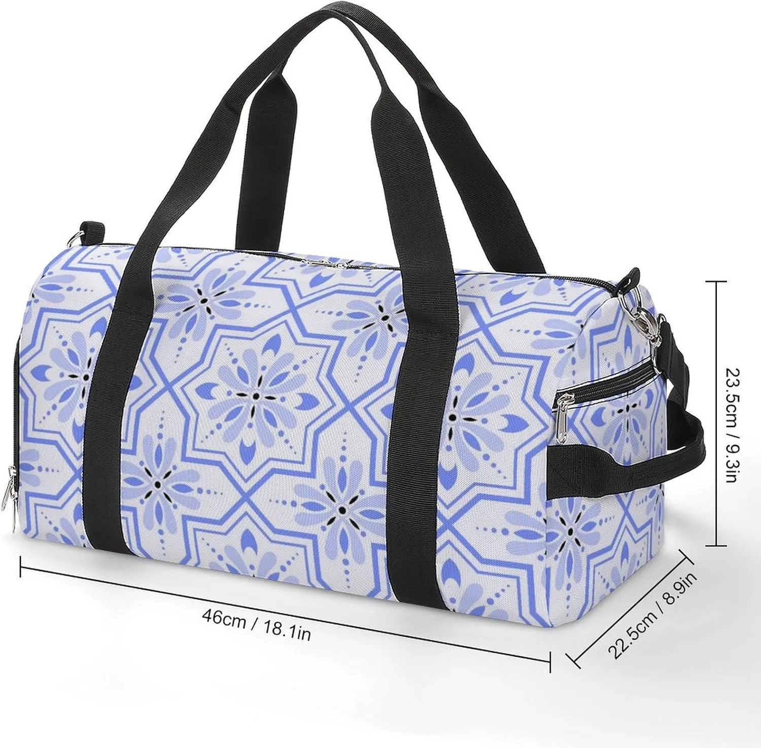 Sport Gym Duffel with Shoe Compartment Wet Pocket, Tile Blue Print Shoulder Travel Bag for Women Men