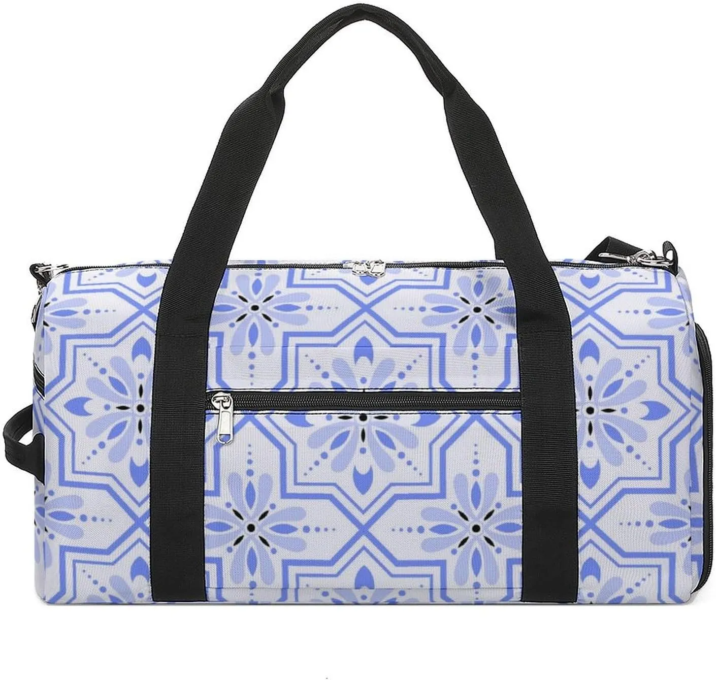 Sport Gym Duffel with Shoe Compartment Wet Pocket, Tile Blue Print Shoulder Travel Bag for Women Men