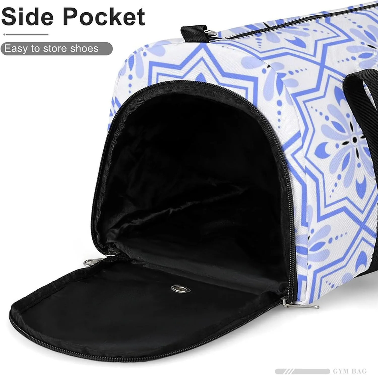 Sport Gym Duffel with Shoe Compartment Wet Pocket, Tile Blue Print Shoulder Travel Bag for Women Men