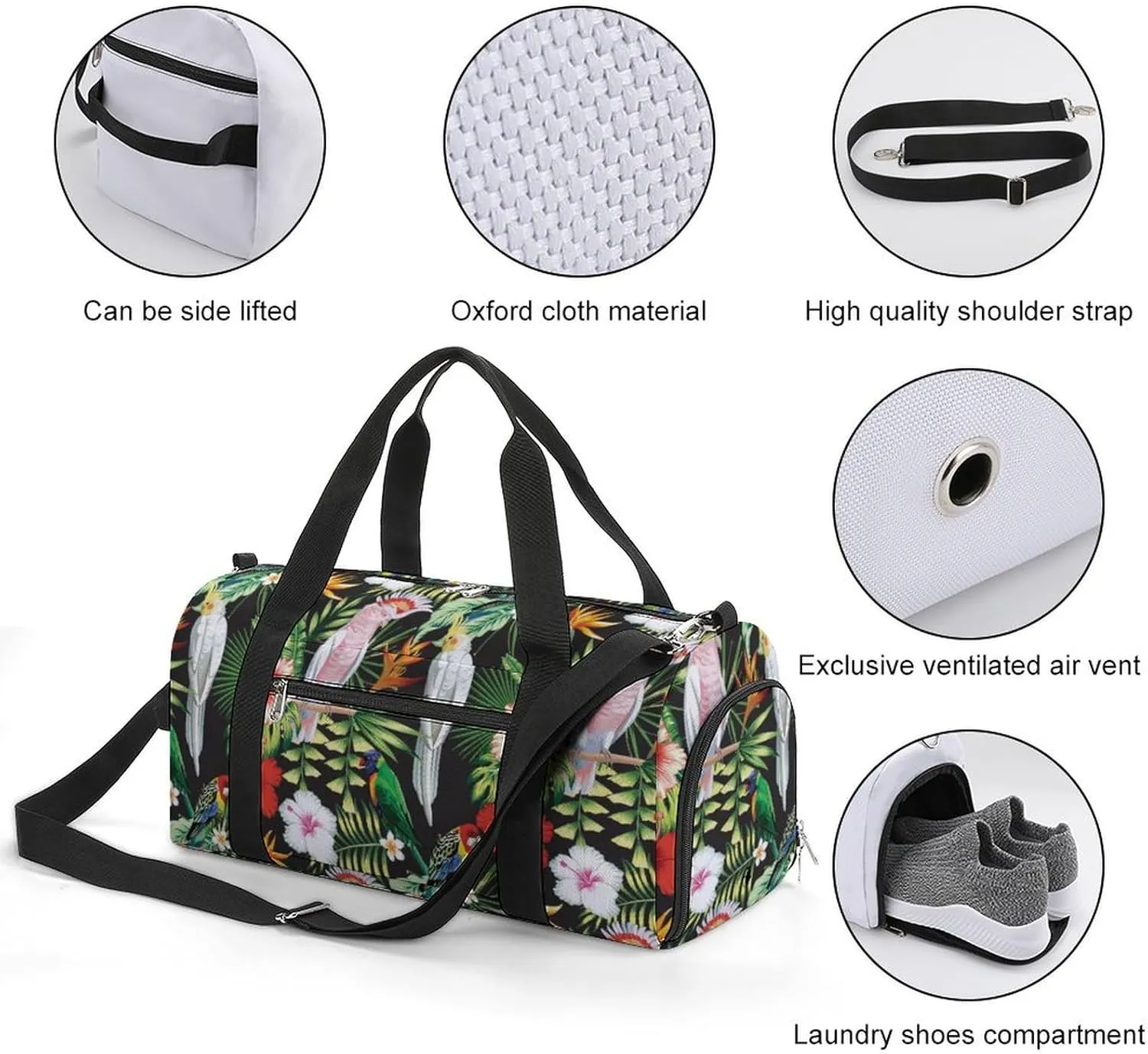 Sport Gym Duffel with Shoe Compartment Wet Pocket, Tropic-exotic-multicolor-birds Shoulder Travel Bag for Women Men, style-1
