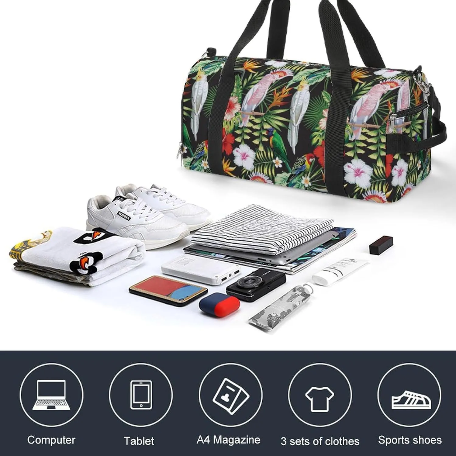 Sport Gym Duffel with Shoe Compartment Wet Pocket, Tropic-exotic-multicolor-birds Shoulder Travel Bag for Women Men, style-1