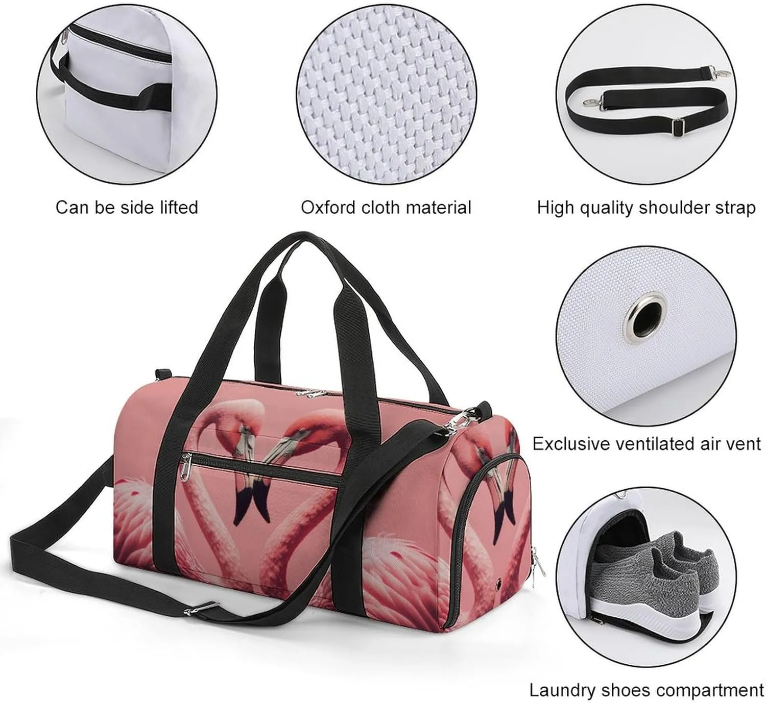 Sport Gym Duffel with Shoe Compartment Wet Pocket, Two-lovers-flamingos Shoulder Travel Bag for Women Men