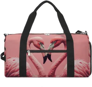 Sport Gym Duffel with Shoe Compartment Wet Pocket, Two-lovers-flamingos Shoulder Travel Bag for Women Men