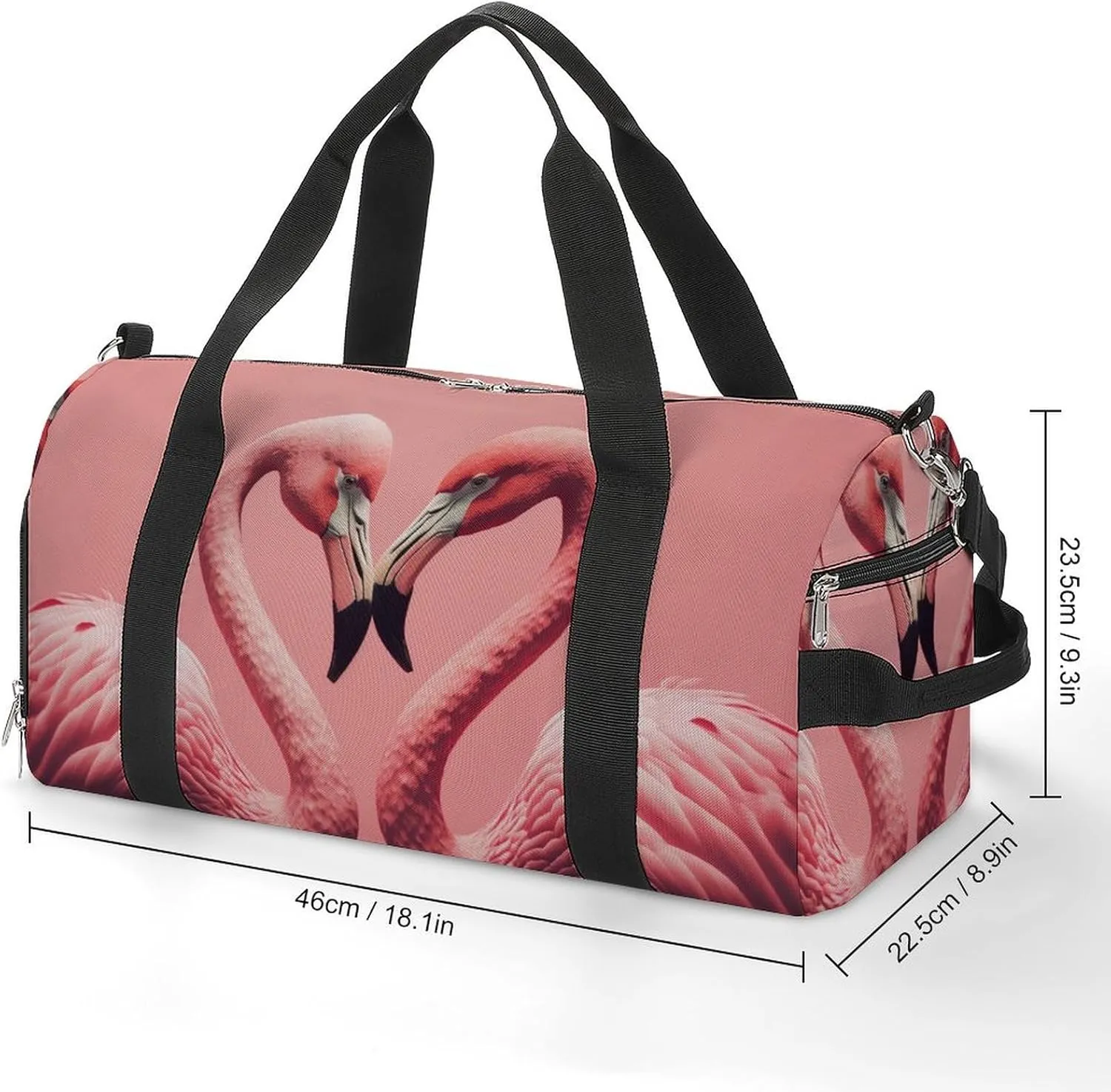 Sport Gym Duffel with Shoe Compartment Wet Pocket, Two-lovers-flamingos Shoulder Travel Bag for Women Men