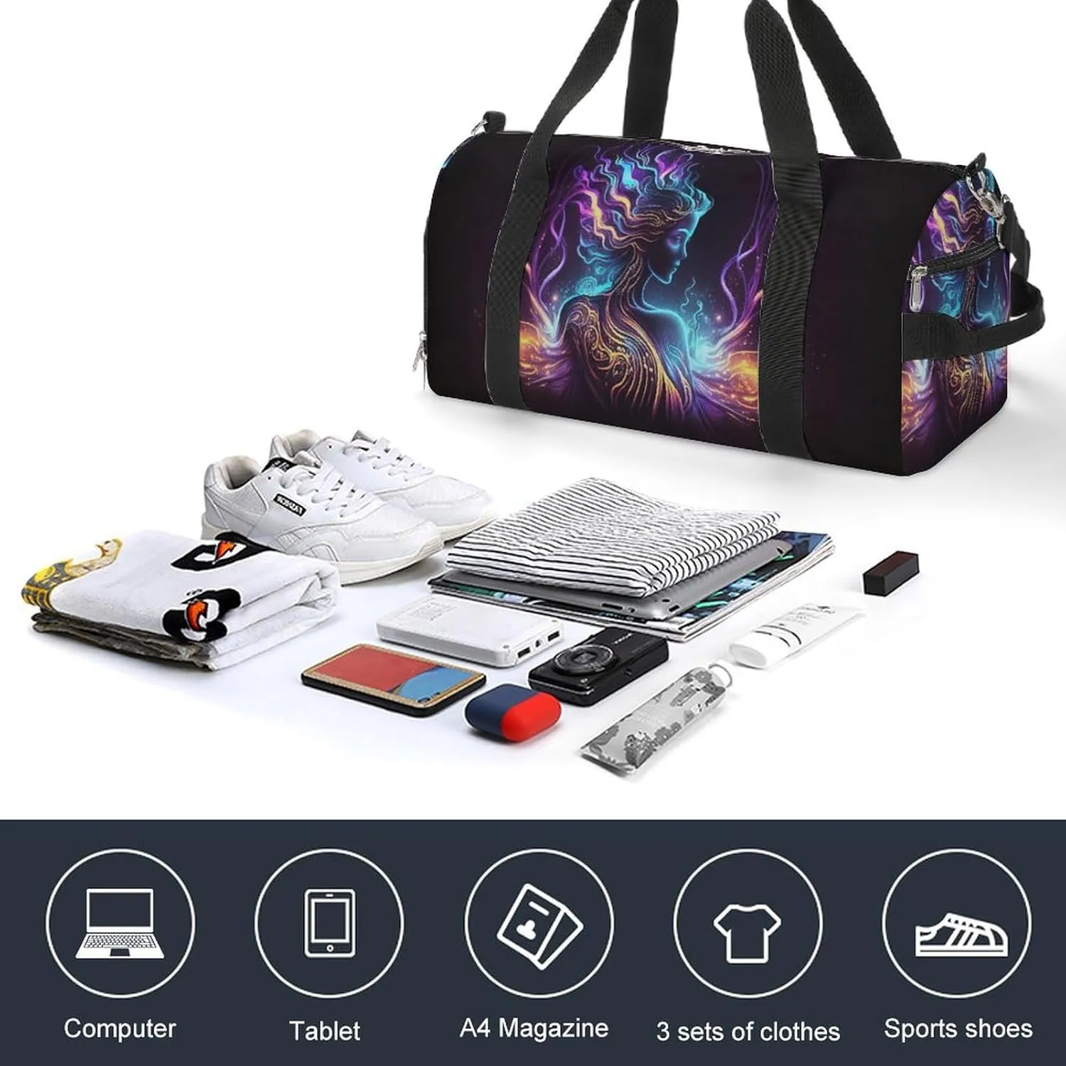 Sport Gym Duffel with Shoe Compartment Wet Pocket, Virgo-zodiac-sign Shoulder Travel Bag for Women Men