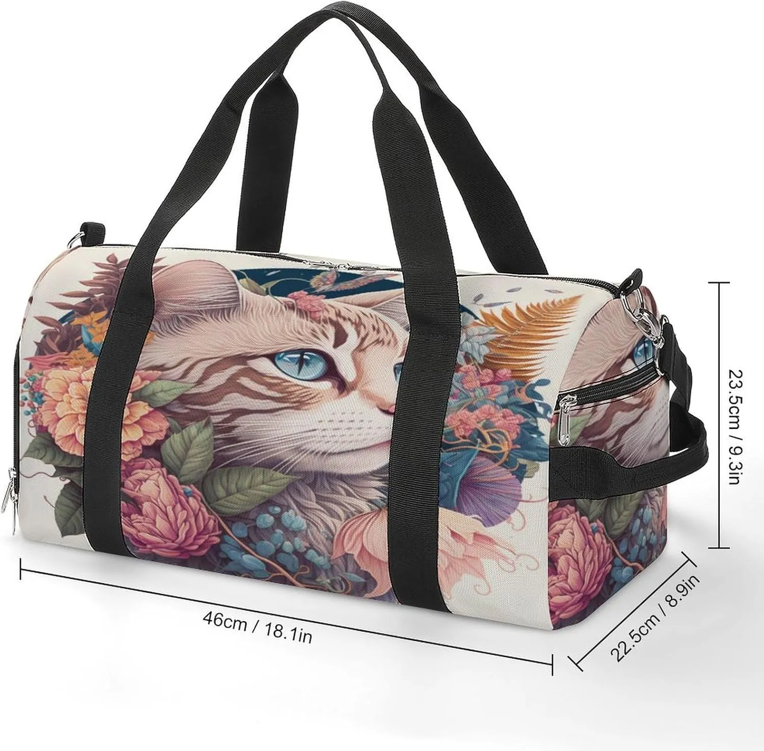 Sport Gym Duffel with Shoe Compartment Wet Pocket, Watercolor-cats-colorful Shoulder Travel Bag for Women Men