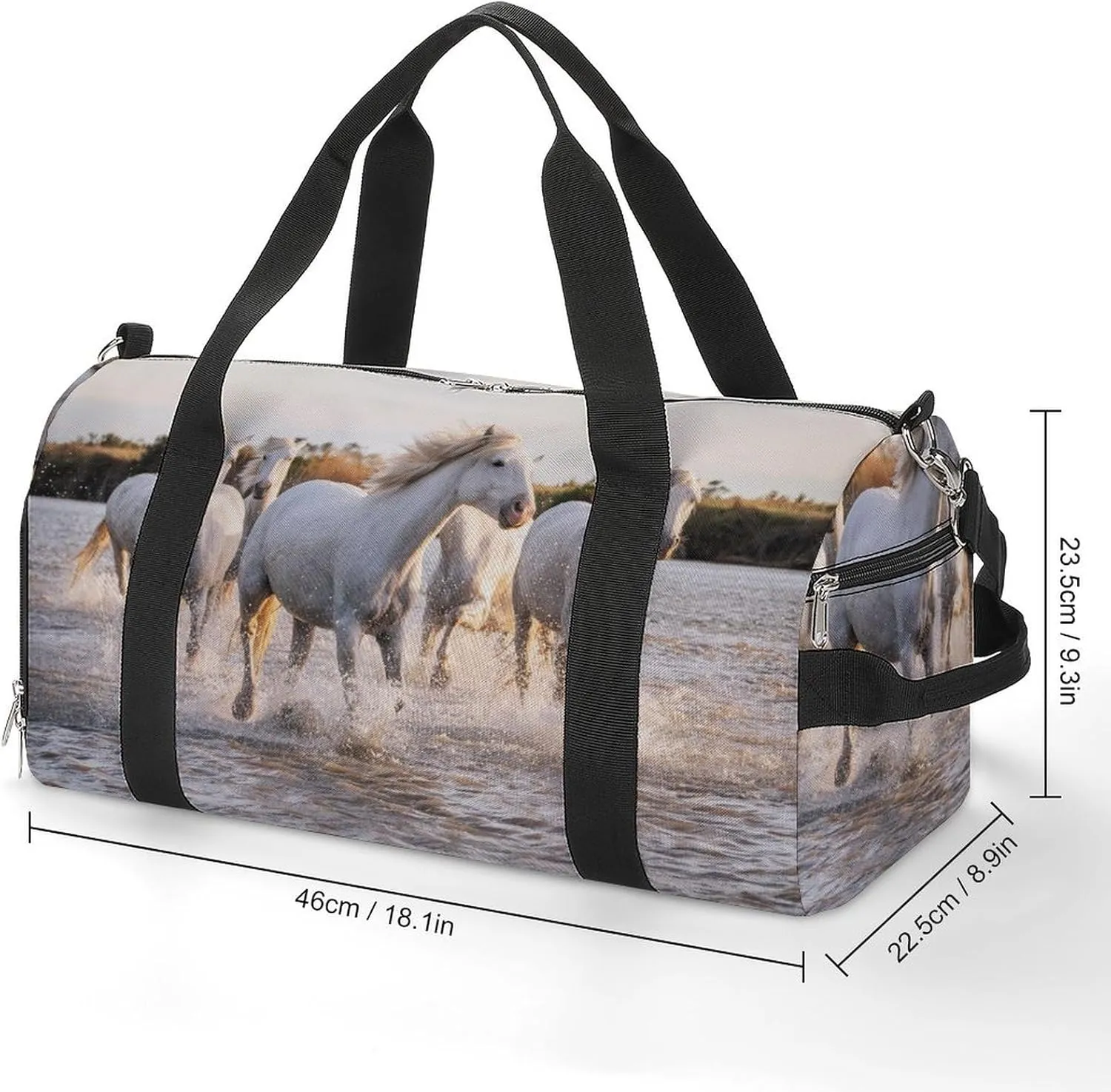 Sport Gym Duffel with Shoe Compartment Wet Pocket, White-horses Camargue-france Shoulder Travel Bag for Women Men, style-4