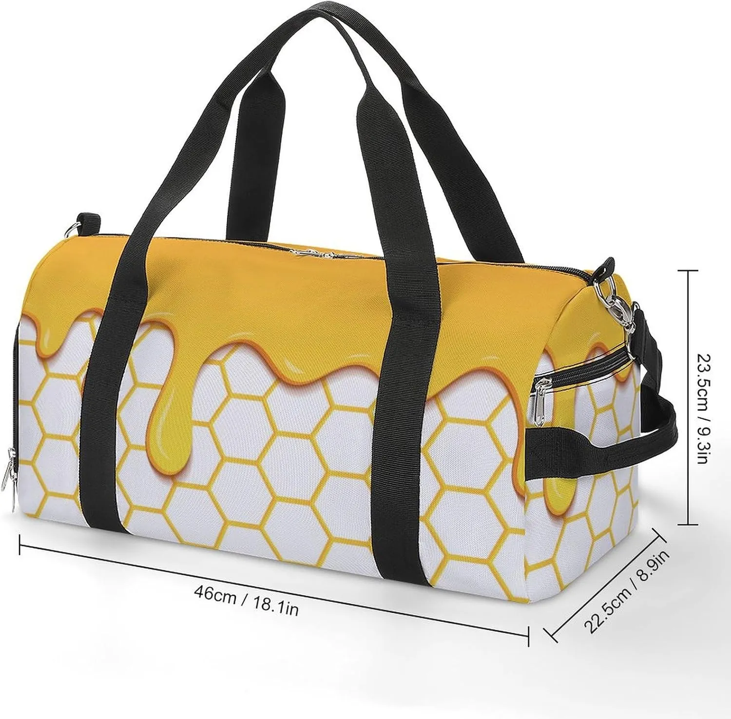 Sport Gym Duffel with Shoe Compartment Wet Pocket, Yellow-honeycomb-honey-drips Shoulder Travel Bag for Women Men