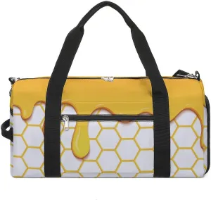 Sport Gym Duffel with Shoe Compartment Wet Pocket, Yellow-honeycomb-honey-drips Shoulder Travel Bag for Women Men