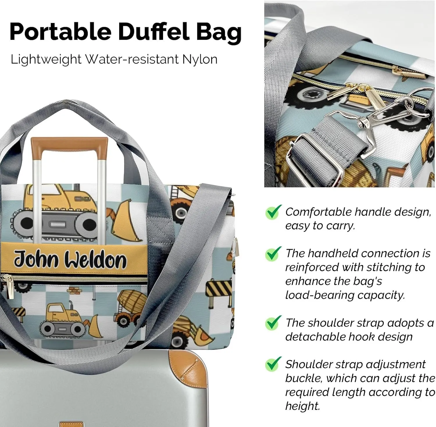 Sport Player Duffle Bag for Travel,Personalized Jump Truck Working Carry on Bag Travel Bags Overnight Weekend Gym Bag Carry On Luggage Bags