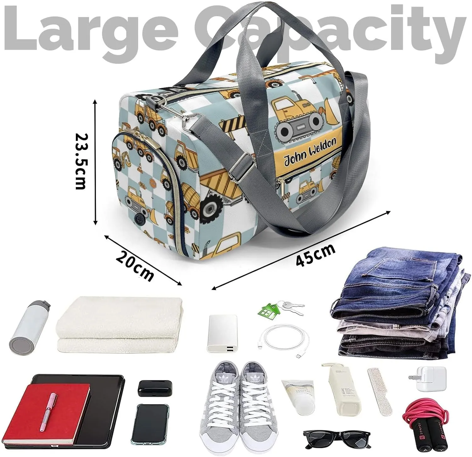 Sport Player Duffle Bag for Travel,Personalized Jump Truck Working Carry on Bag Travel Bags Overnight Weekend Gym Bag Carry On Luggage Bags
