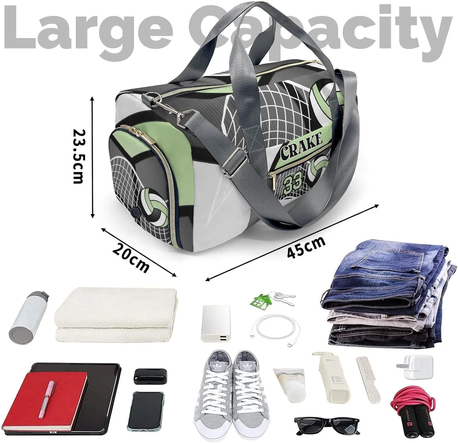 Sport Player Duffle Bag for Travel,Personalized Volleyball Team Mint Carry on Bag Travel Bags Overnight Weekend Gym Bag Carry On Luggage Bags