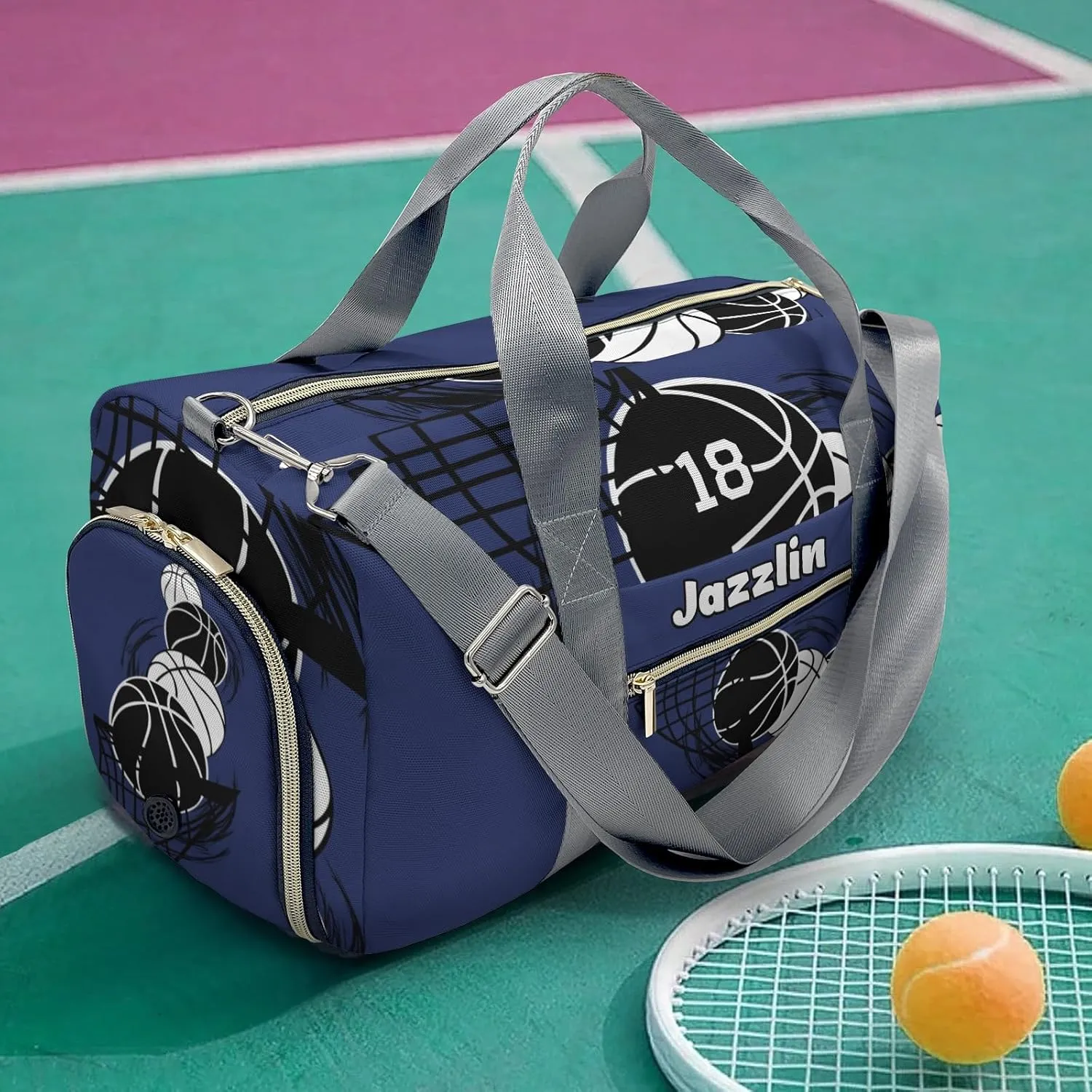 Sport Player Gym Bags Travel Duffle Bag,Basketball Navy Duffel Bag with Shoe Compartment,Personalized Workout Duffle Sports Bag for Travel