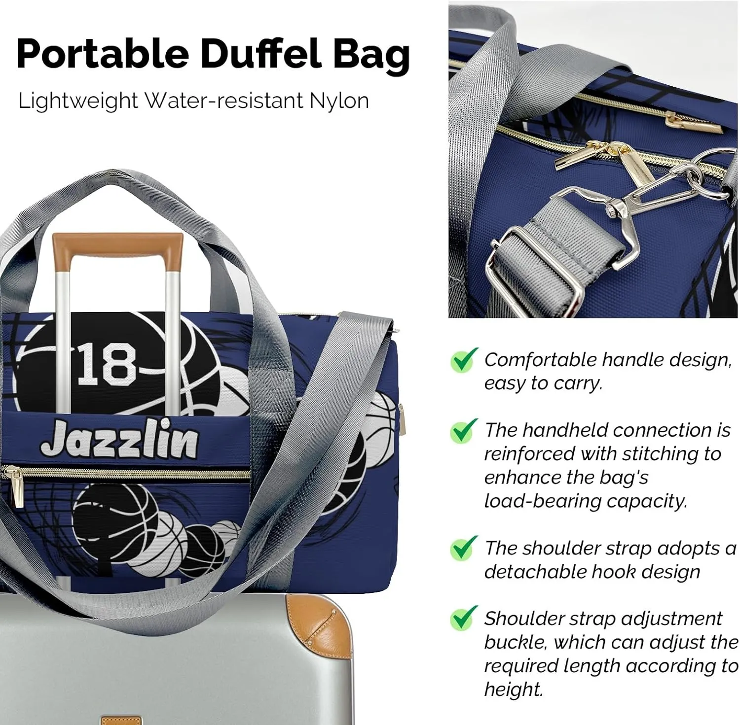 Sport Player Gym Bags Travel Duffle Bag,Basketball Navy Duffel Bag with Shoe Compartment,Personalized Workout Duffle Sports Bag for Travel
