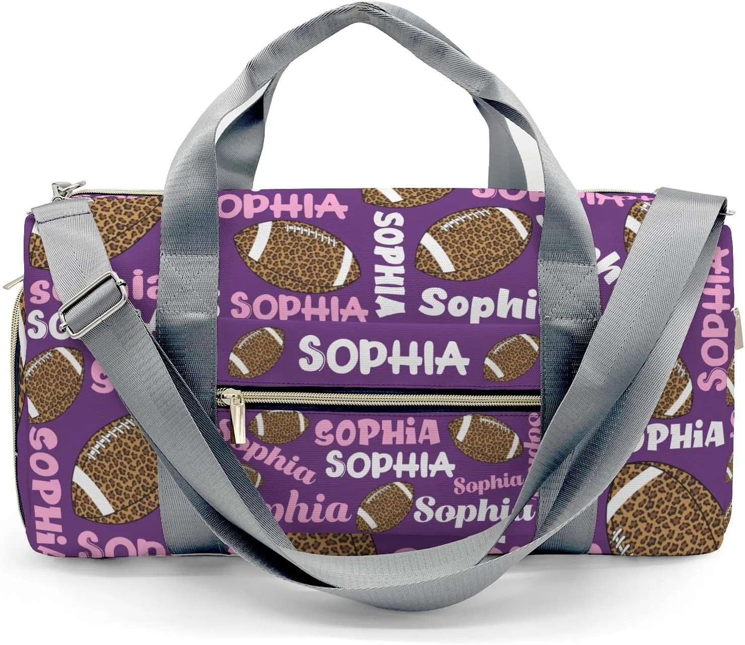 Sport Player Gym Bags Travel Duffle Bag,Football leopard Purple Weekender Duffel Bag with Shoe Compartment,Personalized Workout Duffle Sports Bag for Travel Yoga