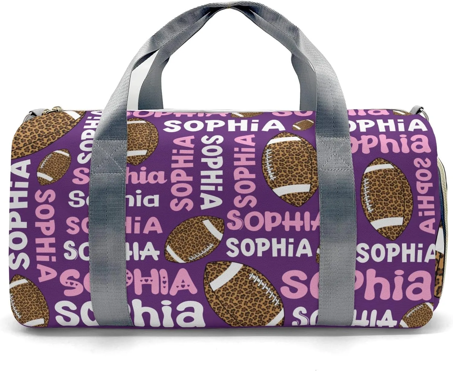 Sport Player Gym Bags Travel Duffle Bag,Football leopard Purple Weekender Duffel Bag with Shoe Compartment,Personalized Workout Duffle Sports Bag for Travel Yoga