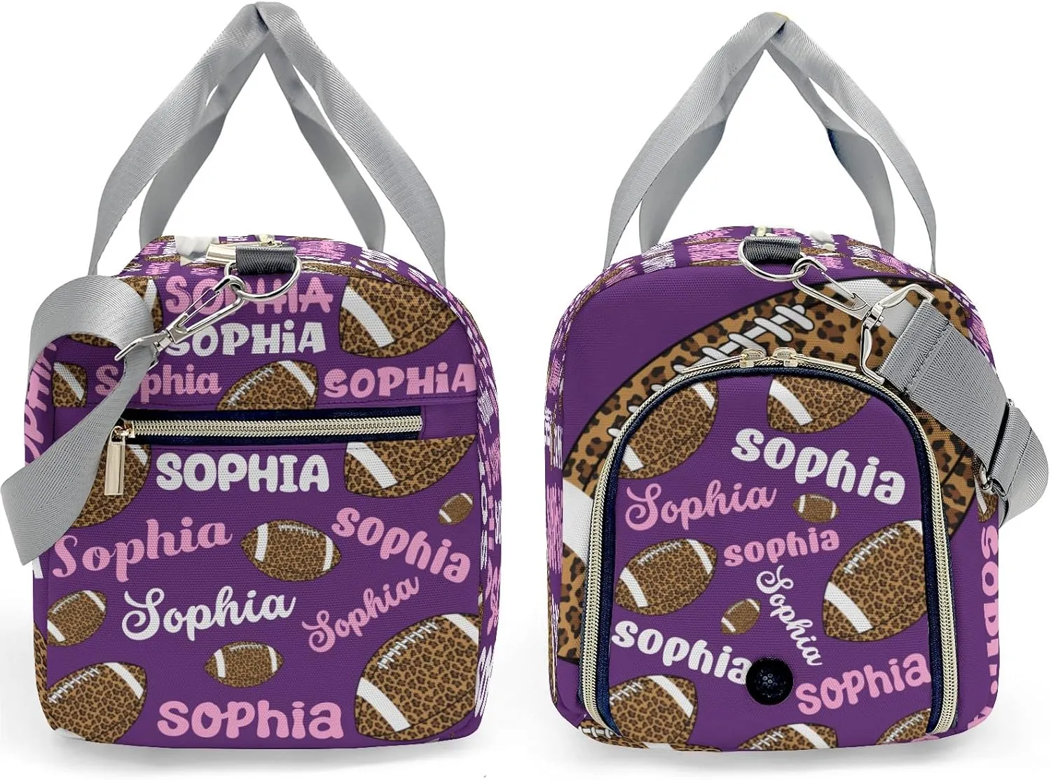 Sport Player Gym Bags Travel Duffle Bag,Football leopard Purple Weekender Duffel Bag with Shoe Compartment,Personalized Workout Duffle Sports Bag for Travel Yoga