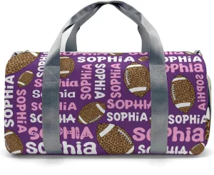Sport Player Gym Bags Travel Duffle Bag,Football leopard Purple Weekender Duffel Bag with Shoe Compartment,Personalized Workout Duffle Sports Bag for Travel Yoga