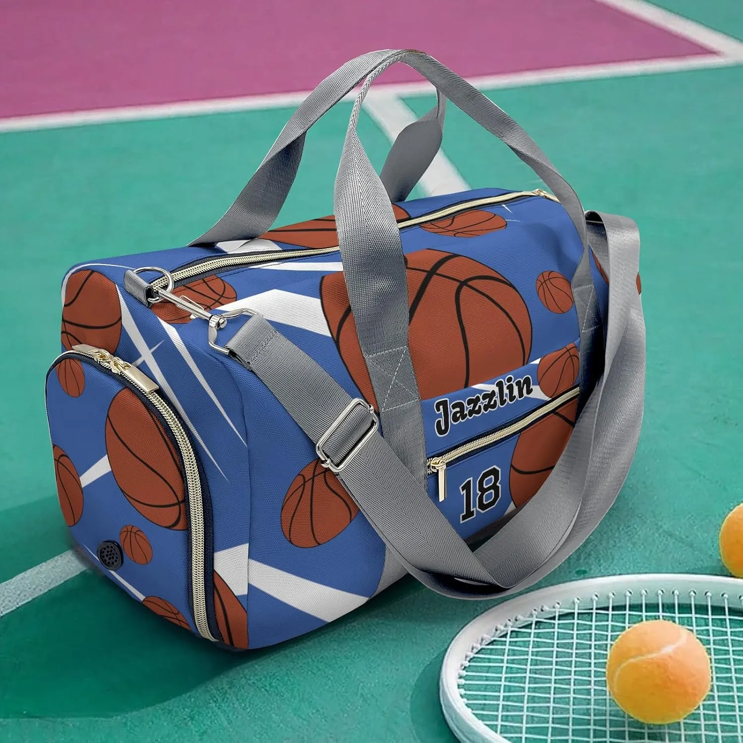 Sport Player Gym Bags Travel Duffle Bag,Sport Basketball Blue Weekender Duffel Bag with Shoe Compartment,Workout Duffle Sports Bag for Travel