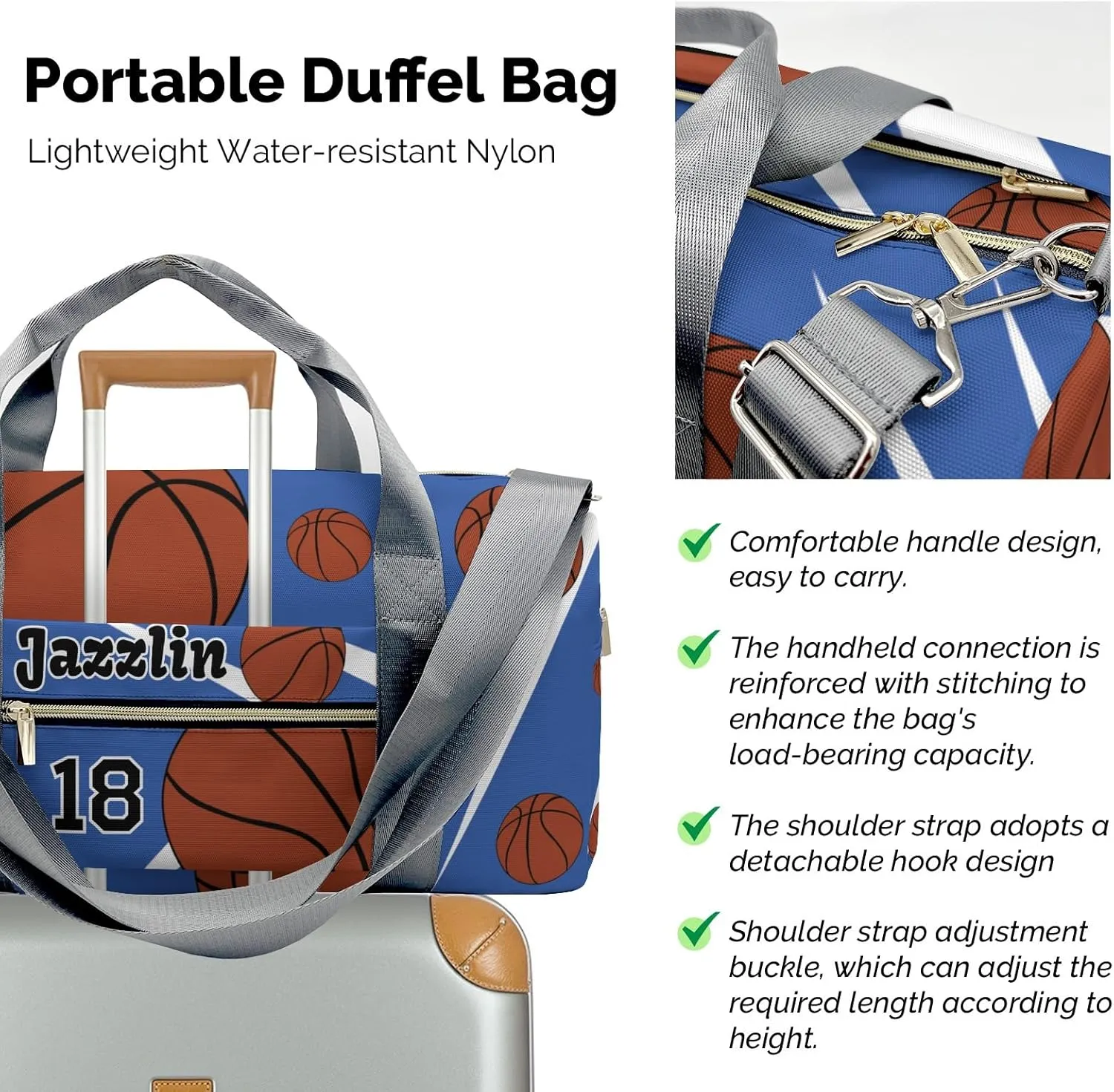Sport Player Gym Bags Travel Duffle Bag,Sport Basketball Blue Weekender Duffel Bag with Shoe Compartment,Workout Duffle Sports Bag for Travel