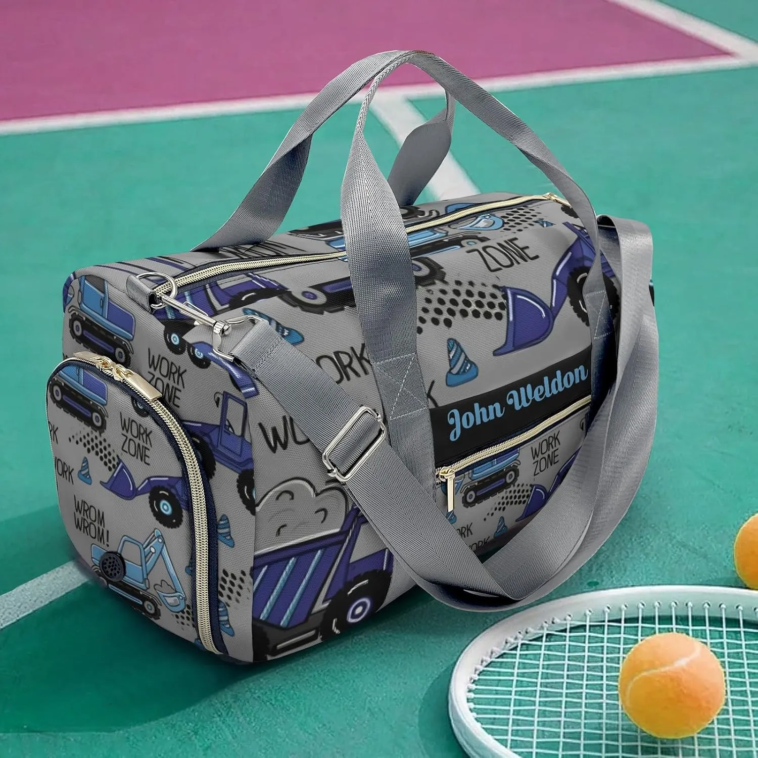 Sport Player Gym Bags Travel Duffle Bag,Work Worm Zone Trucks Weekender Duffel Bag with Shoe Compartment,Personalized Workout Duffle Sports Bag for Travel Yoga