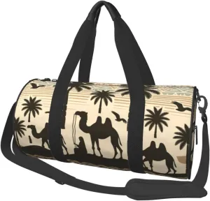 Sports Duffel Bag African-Palm-Trees-Camels Foldable Travel Tote Bag Weekender Sleepover Carry On Bag