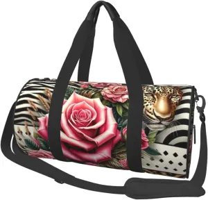 Sports Duffel Bag Animal-Print-Leopard-Zebra-Rose Foldable Travel Tote Bag Weekender Sleepover Carry On Bag