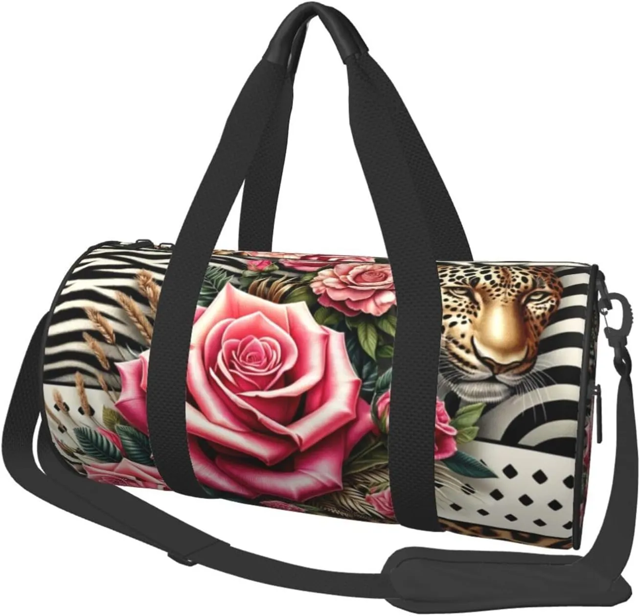 Sports Duffel Bag Animal-Print-Leopard-Zebra-Rose Foldable Travel Tote Bag Weekender Sleepover Carry On Bag