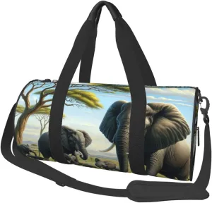 Sports Duffel Bag Elephants-In-Africa Foldable Travel Tote Bag Weekender Sleepover Carry On Bag