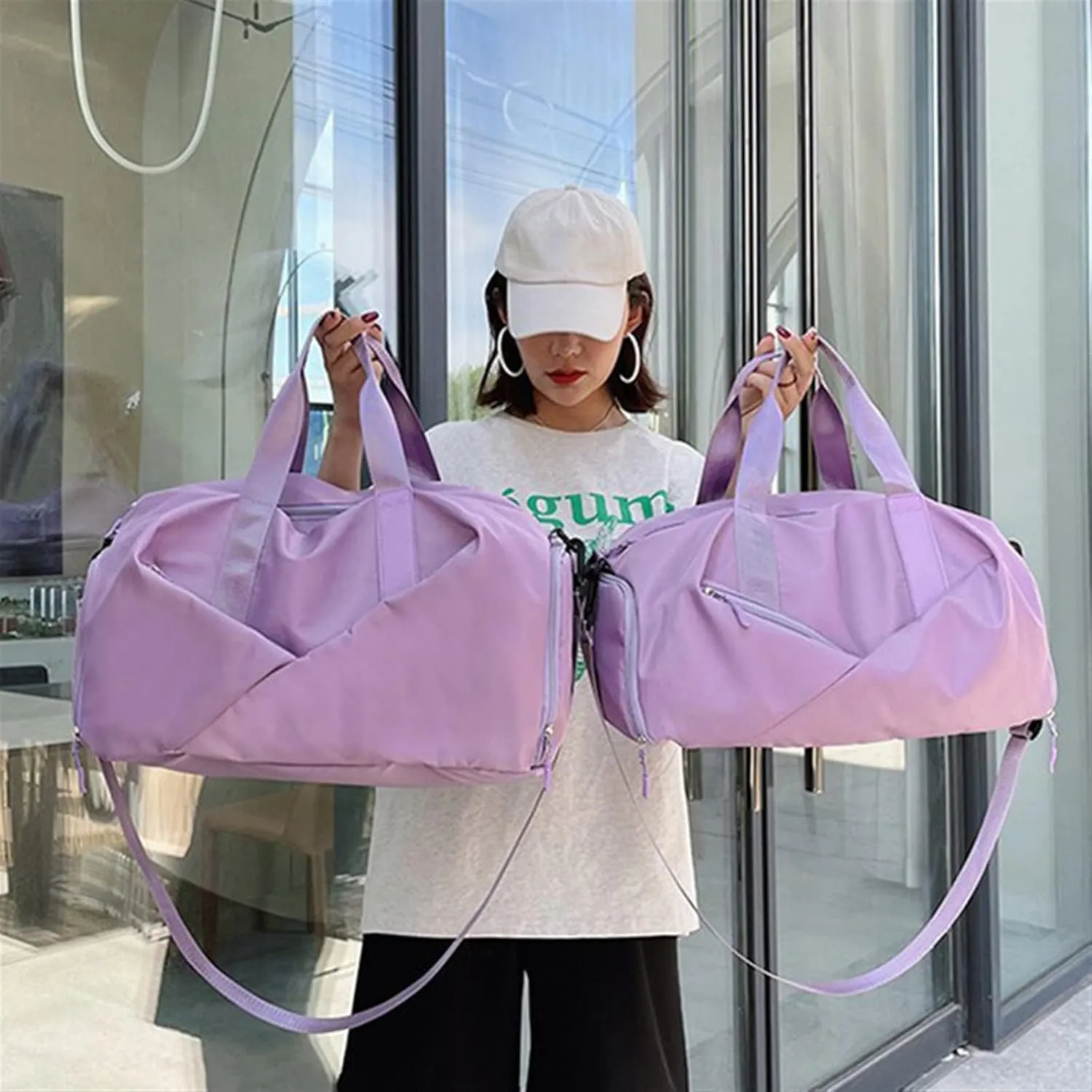 Sports Duffel Bags Gym Travel Bag Women's Nylon Waterproof Yoga Fitness Sport Bags With Shoes Compartment Large Capacity Training Handbag XA193L(Blue)