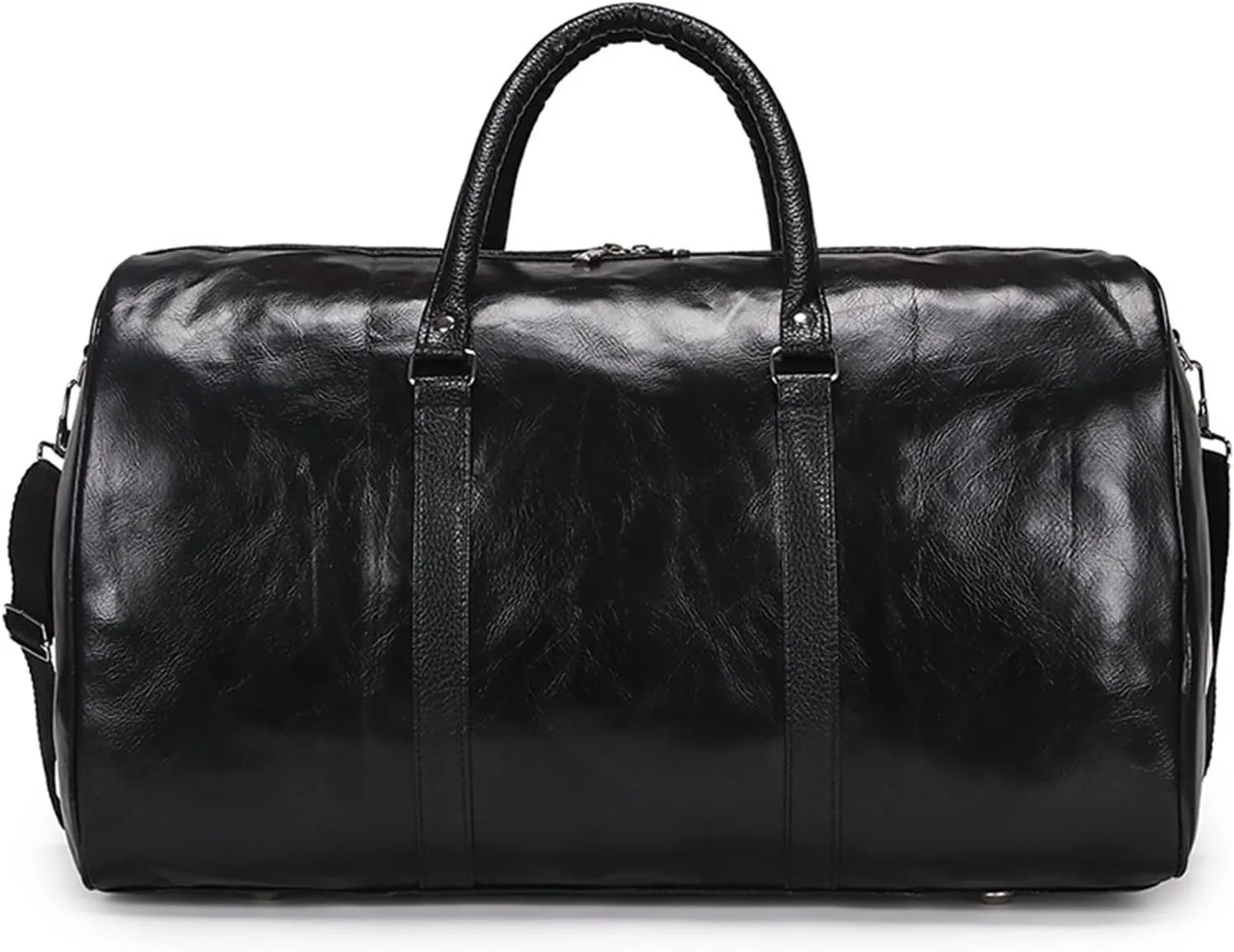 Sports Duffel Bags Large Capacity Short-Distance Travel Bag Women Soft PU Leather Travel Bag Duffel Bag Casual Men Sports Fitness Handbag(Black)
