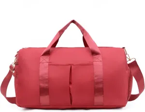 Sports Duffel Bags Sports Gym Bags Outdoor Waterproof Nylon Men Women Training Fitness Travel Handbag Yoga Mat Sport Bag with Shoes Compartment(Rojo)