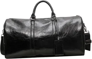 Sports Gym Bag Carry on Bag Portable PU Leather Fashion Large Travel Duffle Bag Overnight Bag for Exercise Weekend Sports Gym, Black