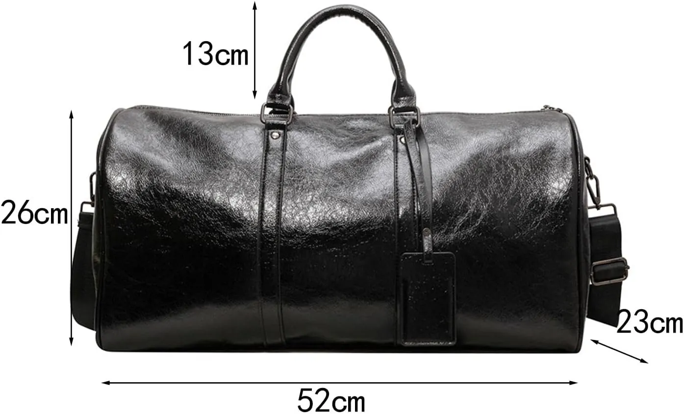 Sports Gym Bag Carry on Bag Portable PU Leather Fashion Large Travel Duffle Bag Overnight Bag for Exercise Weekend Sports Gym, Black