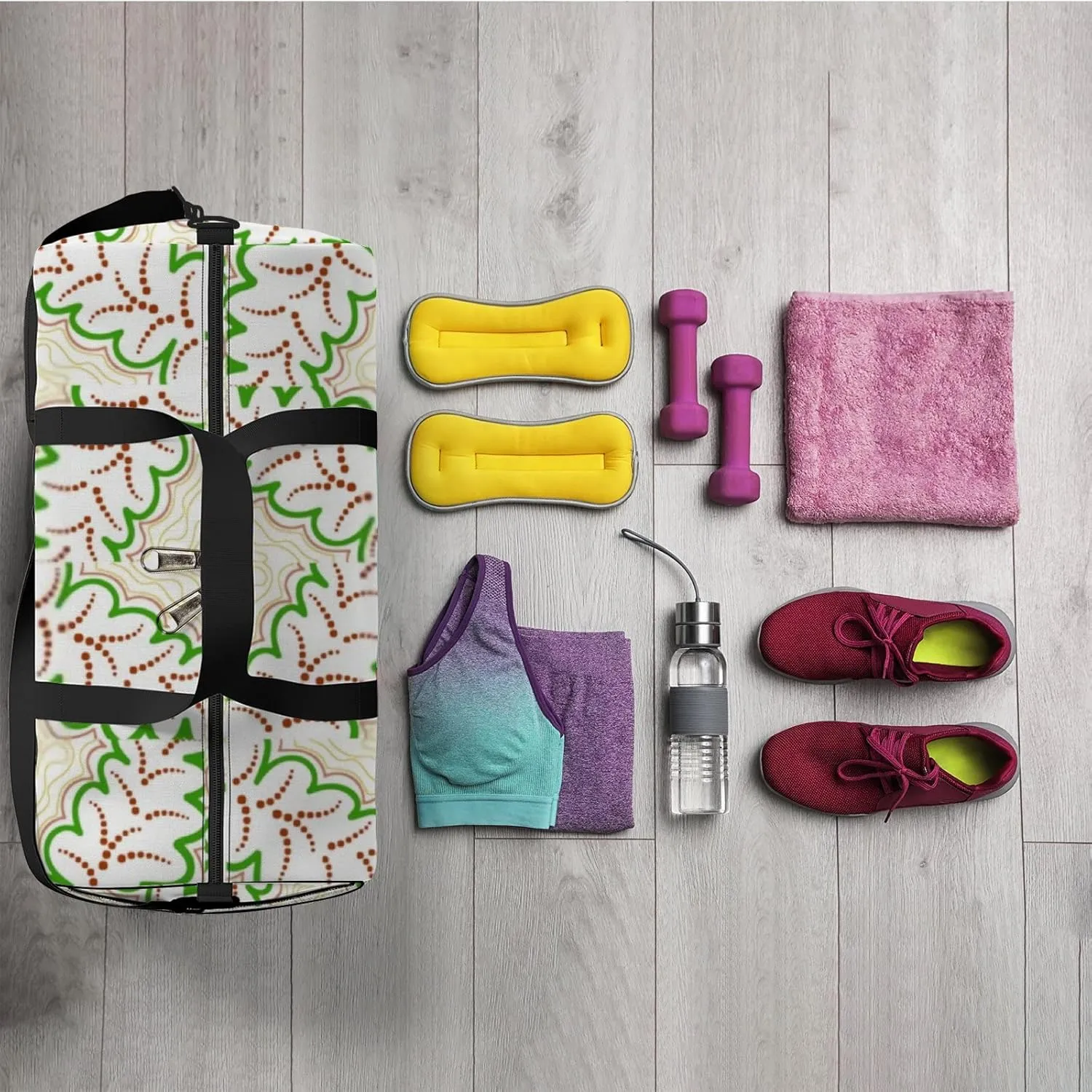 Sports Gym Bag for Women and Men Waterproof Abstract Bright Geometric Pattern Duffel Bag Lightweight Carryon Traveling Boarding Gripsack