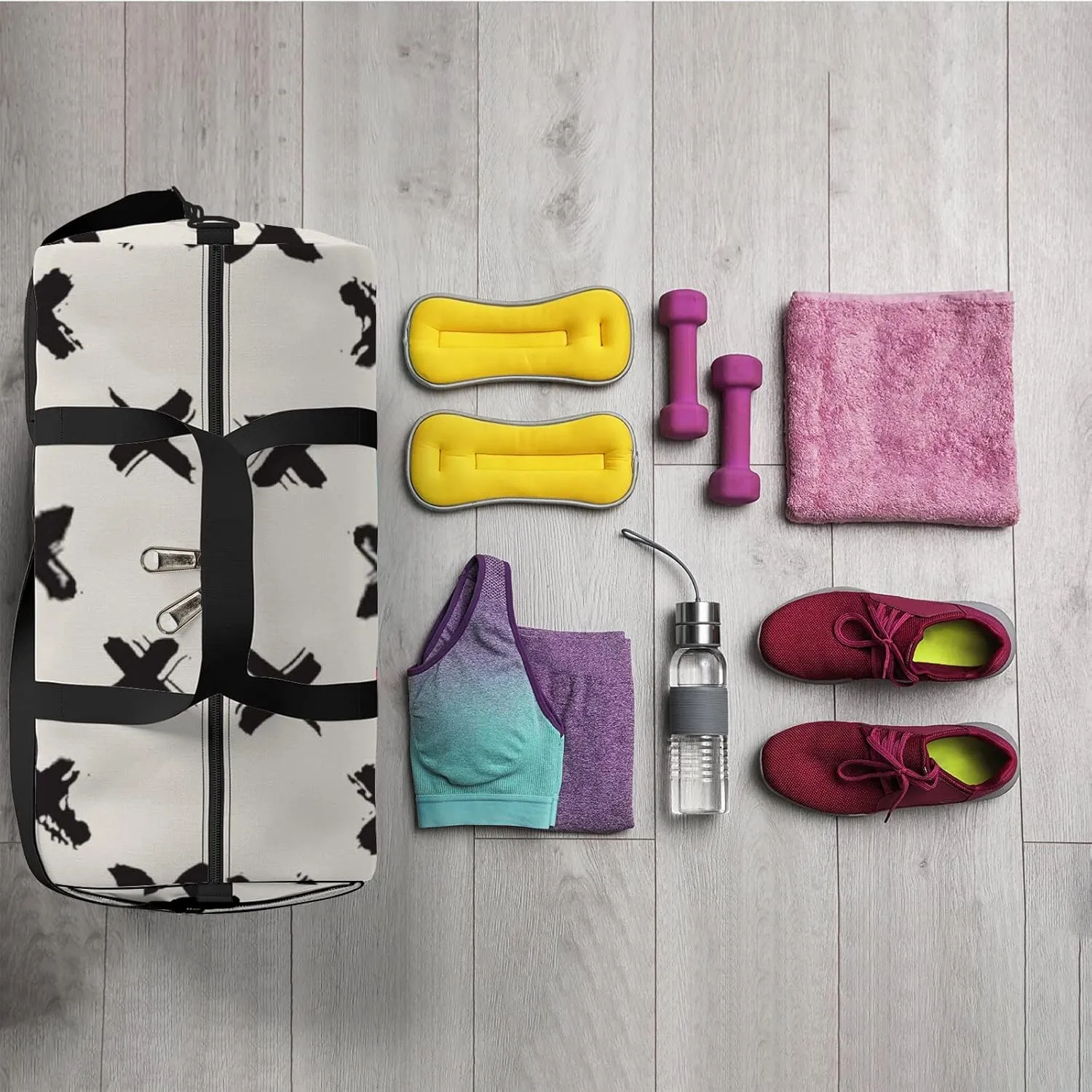 Sports Gym Bag for Women and Men Waterproof Abstract Brush Strokes Black Duffel Bag Lightweight Carryon Traveling Boarding Gripsack