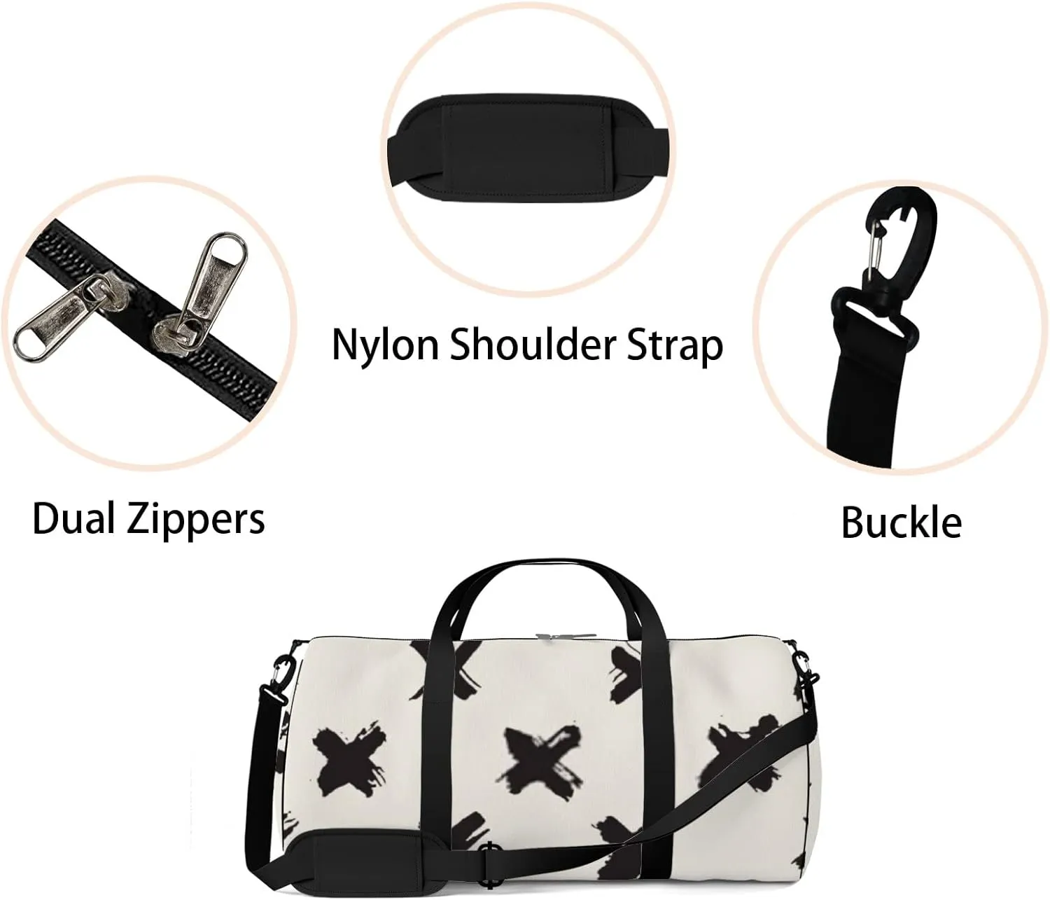 Sports Gym Bag for Women and Men Waterproof Abstract Brush Strokes Black Duffel Bag Lightweight Carryon Traveling Boarding Gripsack