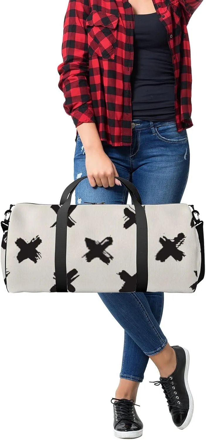 Sports Gym Bag for Women and Men Waterproof Abstract Brush Strokes Black Duffel Bag Lightweight Carryon Traveling Boarding Gripsack